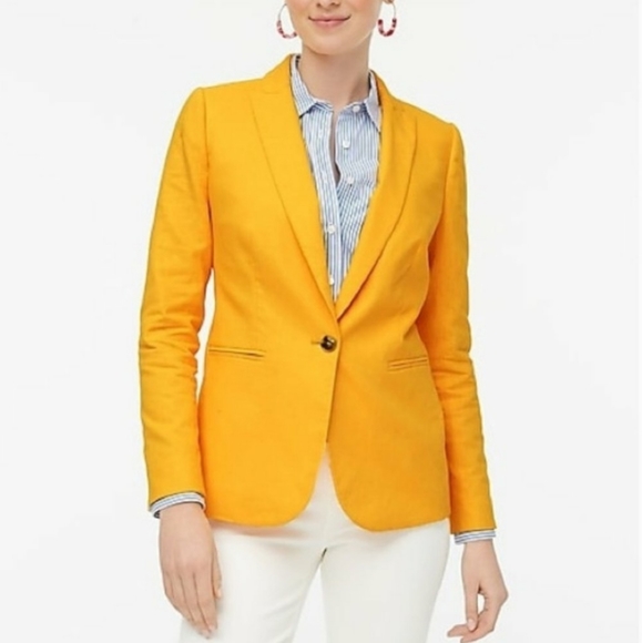 J Crew Holland Linen blend Single Button Saffron goldenrod yellow blazer 2020